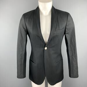 MICHAEL BASTIAN Size 36 Navy Linen / Cotton Shawl Collar Sport Coat